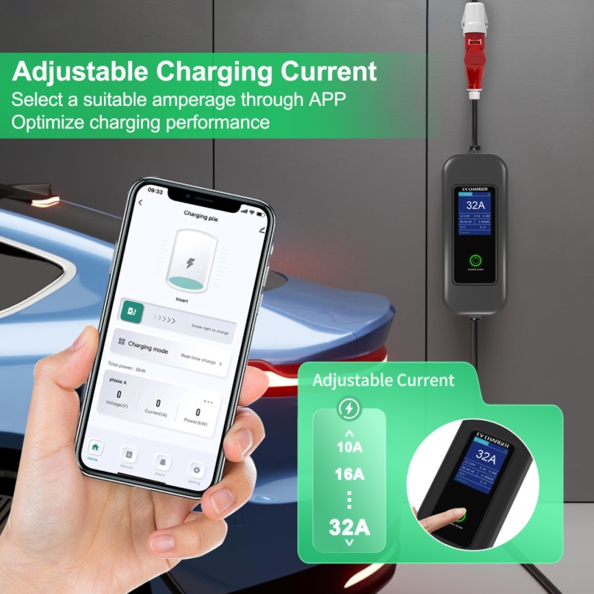 Immax - EV travel charging station for electric cars AC Type 2 32A/380V 22kW + plug 230V 5m Wi-Fi Tuya
