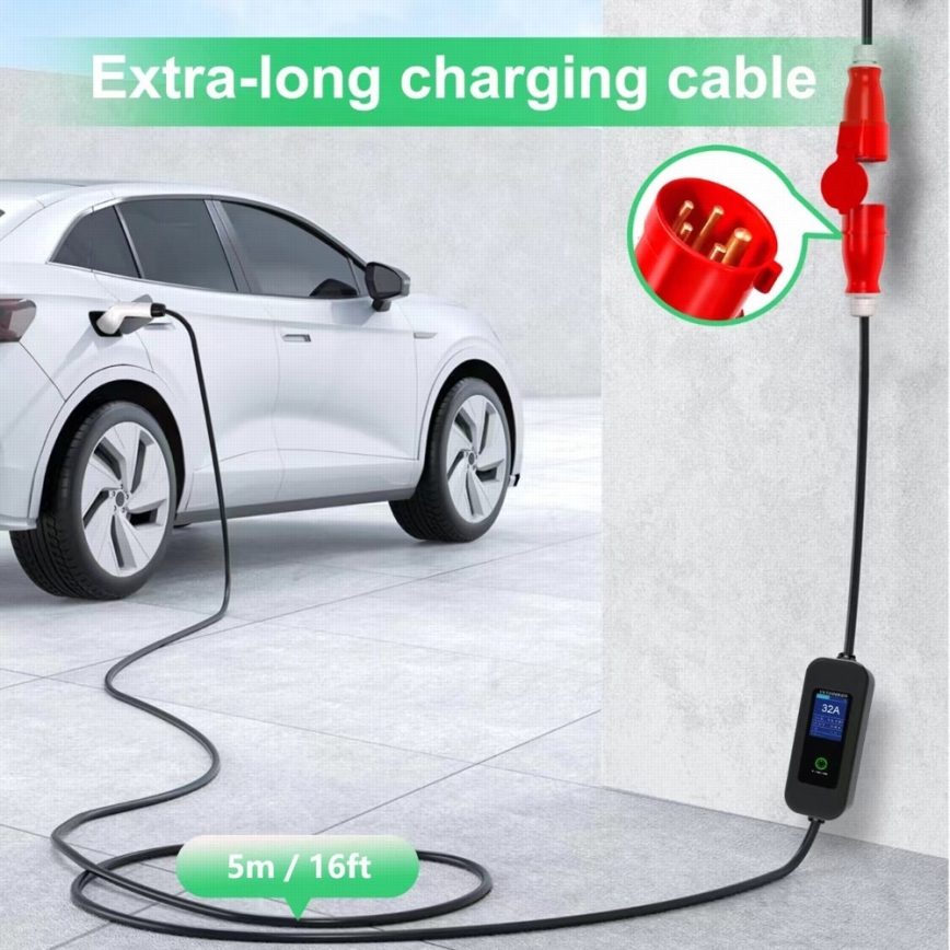 Immax - EV travel charging station for electric cars AC Type 2 32A/380V 22kW + plug 230V 5m Wi-Fi Tuya