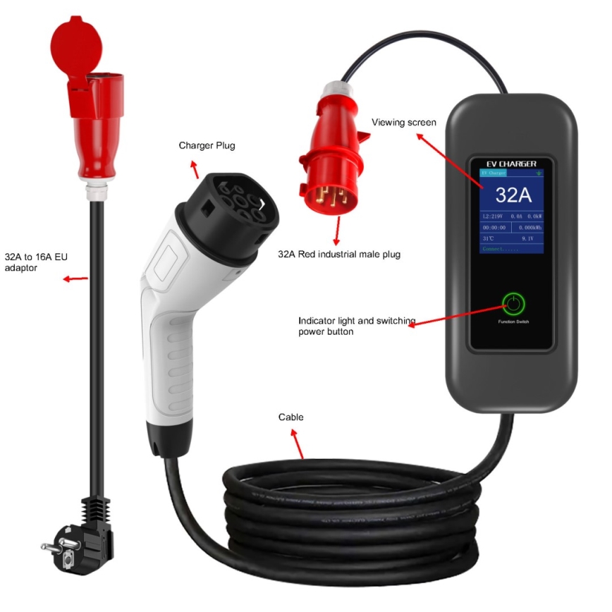 Immax - EV travel charging station for electric cars AC Type 2 32A/380V 22kW + plug 230V 5m Wi-Fi Tuya