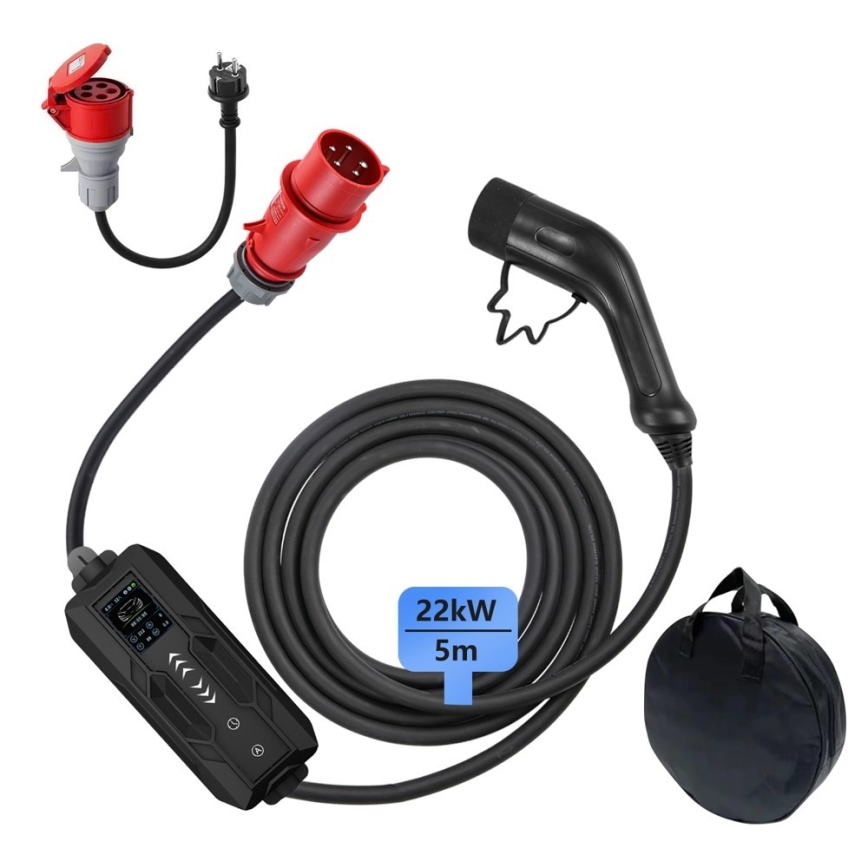 Immax - EV travel charging station for electric cars AC Type 2 32A/380V 22kW 5m + case