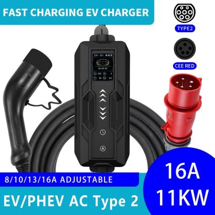 Immax - Portable EV Charging Station for Electric Vehicles, AC Type 2, 16A/380V, 11 kW + 230V Plug, 5 m Cable, Tuya Wi‑Fi
