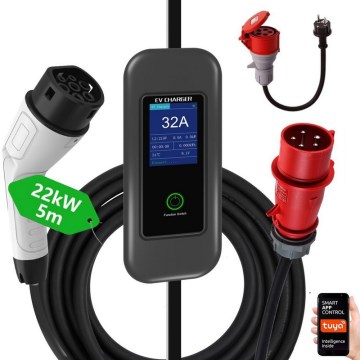 Immax - EV travel charging station for electric cars AC Type 2 32A/380V 22kW + plug 230V 5m Wi-Fi Tuya