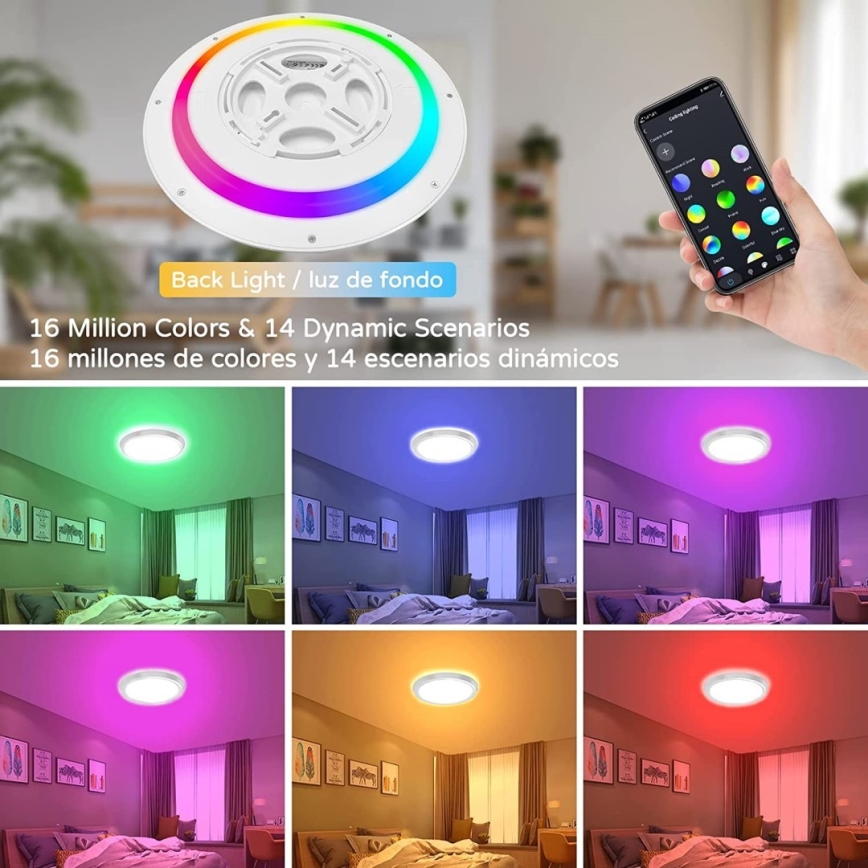 Immax NEO 07166-B40 - LED RGB+CCT Dimmable ceiling light NEO LITE TUDO LED/50W/230V Wi-Fi Tuya black + remote control