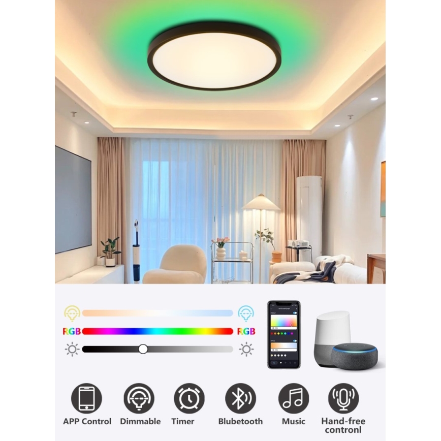 Immax NEO 07166-B40 - LED RGB+CCT Dimmable ceiling light NEO LITE TUDO LED/50W/230V Wi-Fi Tuya black + remote control