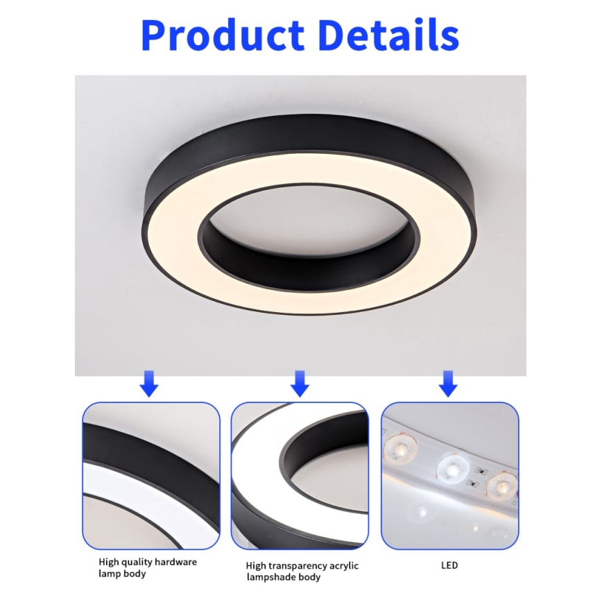 Immax NEO 07209L - LED Dimmable ceiling light PASTEL LED/53W/230V 60 cm black Tuya + remote control
