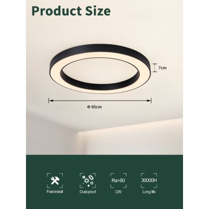 Immax NEO 07210L - LED Dimmable ceiling light PASTEL LED/68W/230V 95 cm black Tuya + remote control