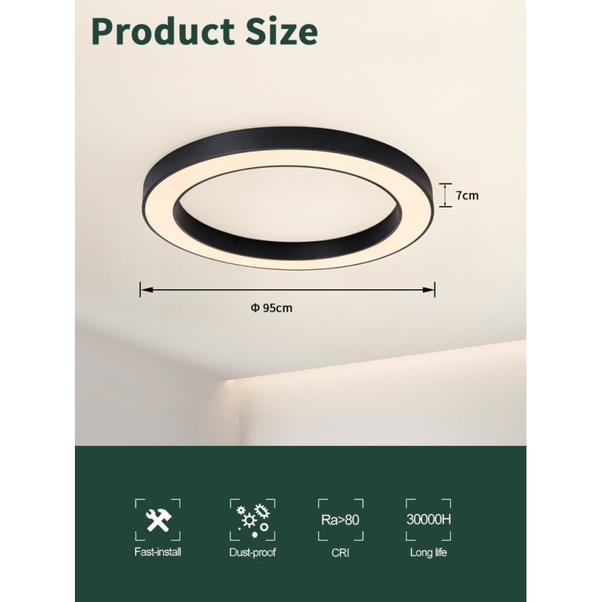 Immax NEO 07210L - LED Dimmable ceiling light PASTEL LED/68W/230V 95 cm black Tuya + remote control