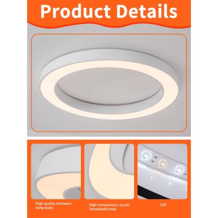 Immax NEO 07213L - LED Dimmable ceiling light PASTEL LED/68W/230V 95 cm white Tuya + remote control