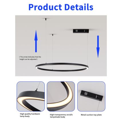 Immax NEO 07215L - LED Dimmable chandelier on a string FINO LED/60W/230V 80 cm black Tuya + remote control