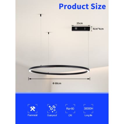 Immax NEO 07215L - LED Dimmable chandelier on a string FINO LED/60W/230V 80 cm black Tuya + remote control