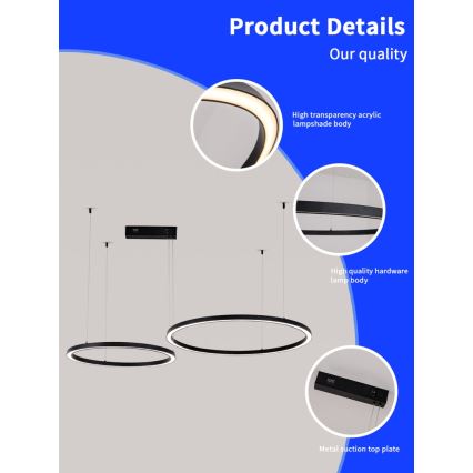 Immax NEO 07216L - LED Dimmable chandelier on a string FINO LED/93W/230V 60/80cm black Tuya + remote control