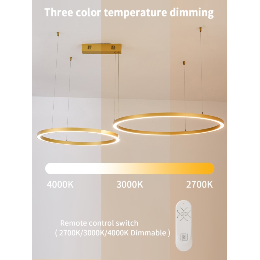 Immax NEO 07218L - LED Dimmable chandelier on a string FINO LED/93W/230V 60/80cm gold Tuya + remote control