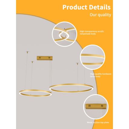 Immax NEO 07218L - LED Dimmable chandelier on a string FINO LED/93W/230V 60/80cm gold Tuya + remote control