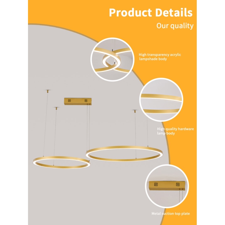 Immax NEO 07218L - LED Dimmable chandelier on a string FINO LED/93W/230V 60/80cm gold Tuya + remote control