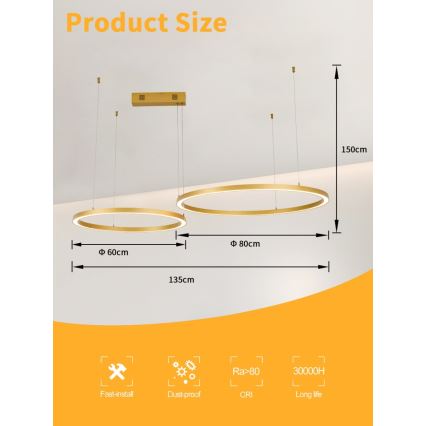 Immax NEO 07218L - LED Dimmable chandelier on a string FINO LED/93W/230V 60/80cm gold Tuya + remote control