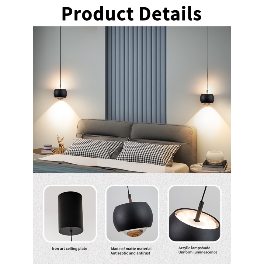 Immax NEO 07219L - LED Dimmable chandelier on a string DORMINE LED/6W/230V matte black Tuya + remote control
