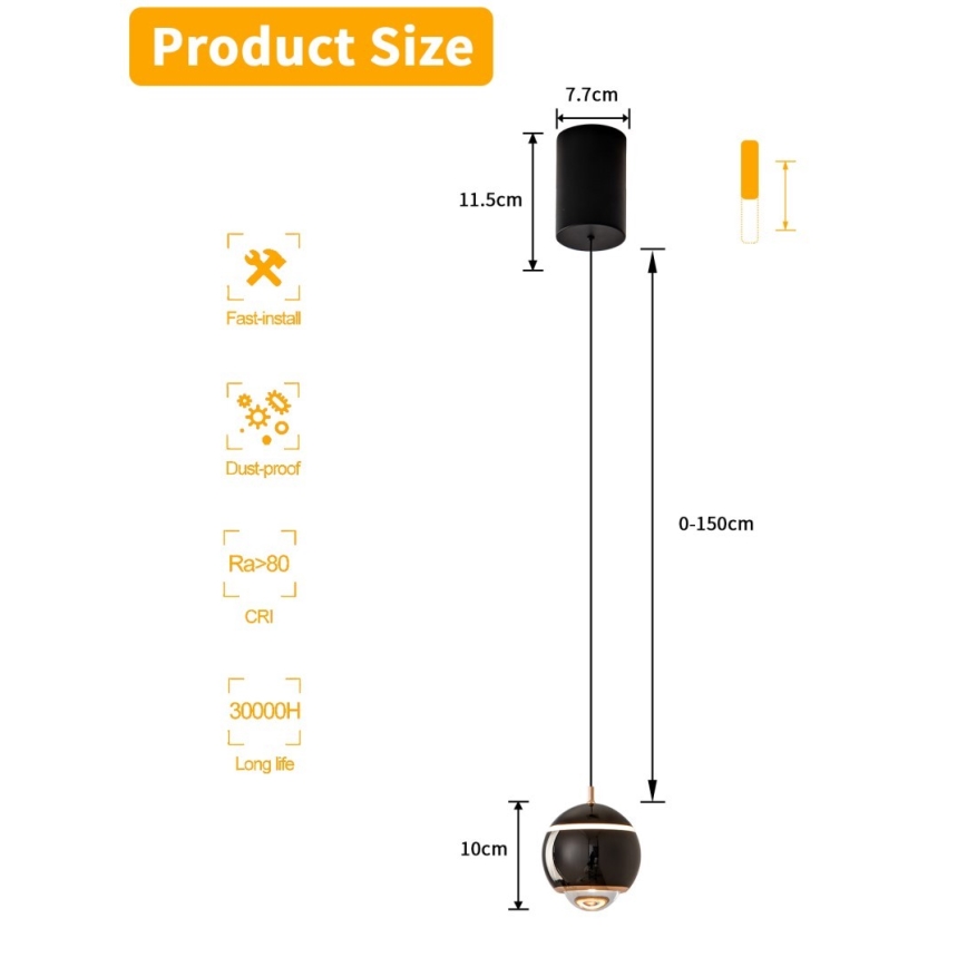 Immax NEO 07220L - LED Dimmable chandelier on a string DORMINE LED/6W/230V shiny black Tuya + remote control