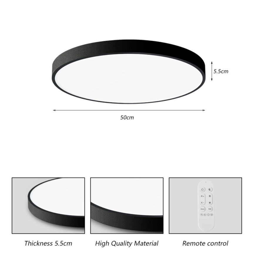 Immax NEO 07249L - LED Dimmable ceiling light NEO LITE SEMPLICI LED/48W/230V 3000-6000K Wi-Fi Tuya black + remote control