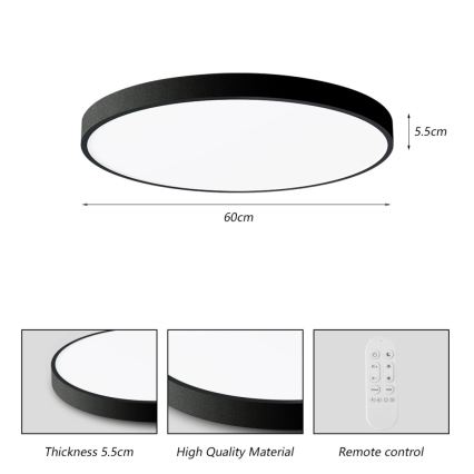 Immax NEO 07250L - LED Dimmable ceiling light NEO LITE SEMPLICI LED/60W/230V 3000-6000K Wi-Fi Tuya black + remote control