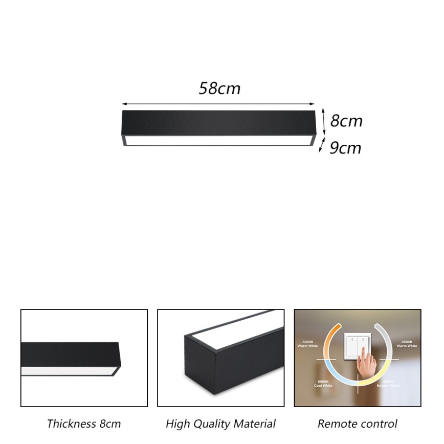 Immax NEO 07254L - LED Dimmable ceiling light NEO LITE LUNGO LED/20W/230V 3000-6000K Wi-Fi Tuya black + remote control