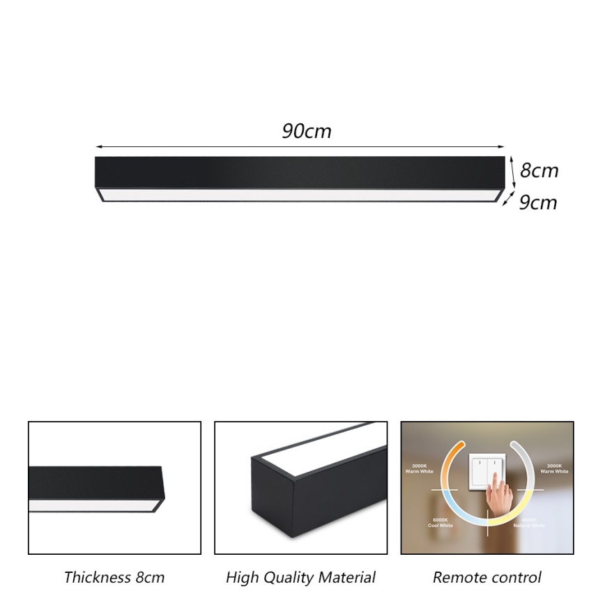 Immax NEO 07255L - LED Dimmable ceiling light NEO LITE LUNGO LED/20W/230V 3000-6000K Wi-Fi Tuya black + remote control