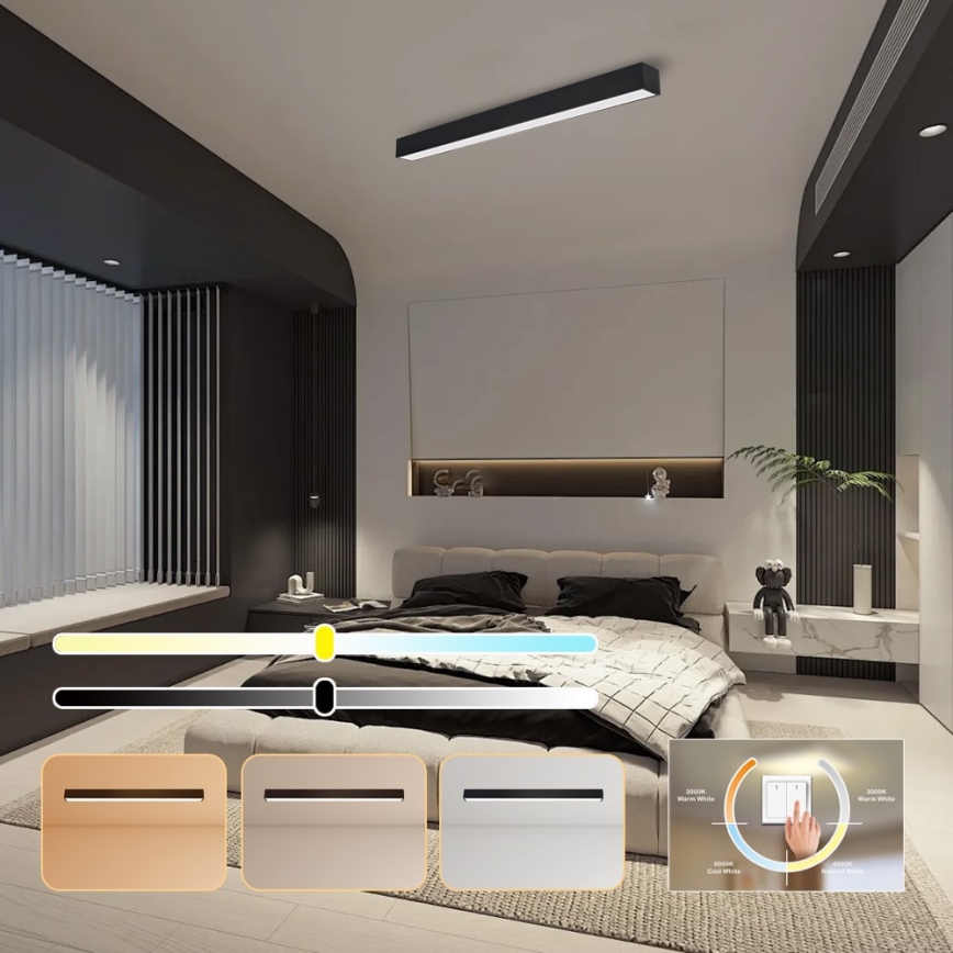 Immax NEO 07256L - LED Dimmable ceiling light NEO LITE LUNGO LED/38W/230V 3000-6000K Wi-Fi Tuya black + remote control