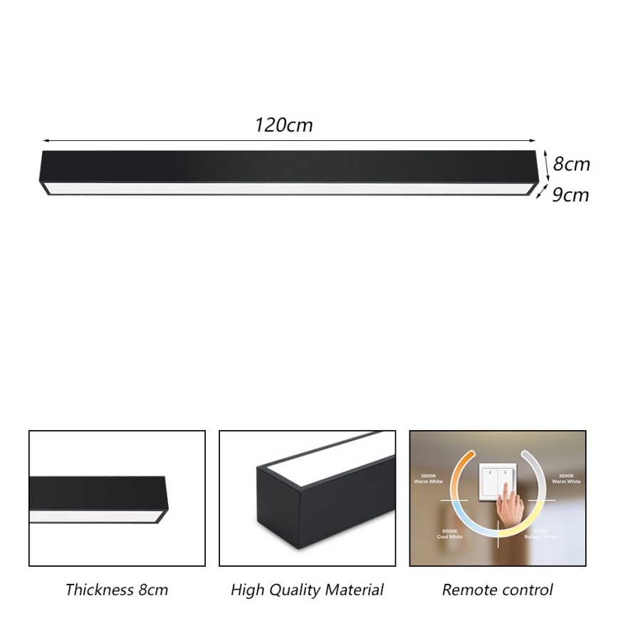 Immax NEO 07256L - LED Dimmable ceiling light NEO LITE LUNGO LED/38W/230V 3000-6000K Wi-Fi Tuya black + remote control