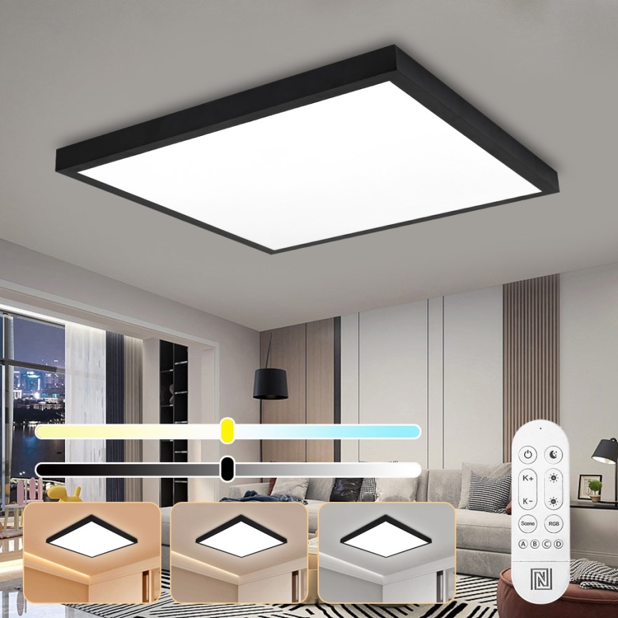 Immax NEO 07279L - LED Dimmable bathroom ceiling light NEO LITE FRAME LED/50W/230V IP44 Wi-Fi Tuya + remote control black