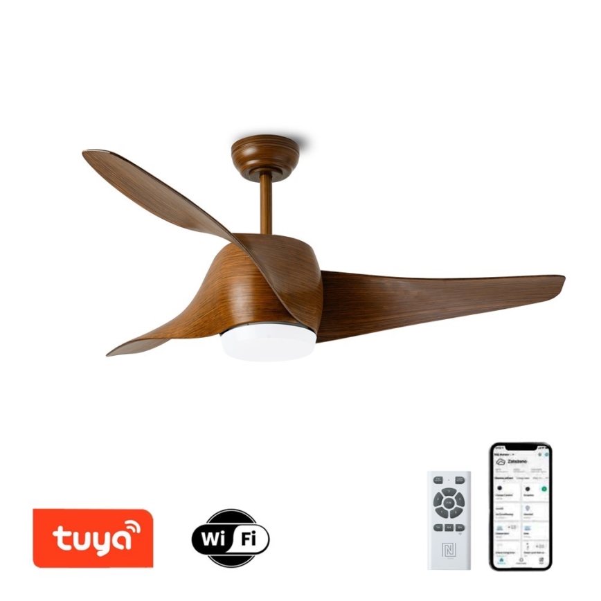 Immax NEO 07286L - WAVE LED ceiling fan LED/18W/230V Tuya Wi‑Fi, brown, dia. 132 cm + remote control