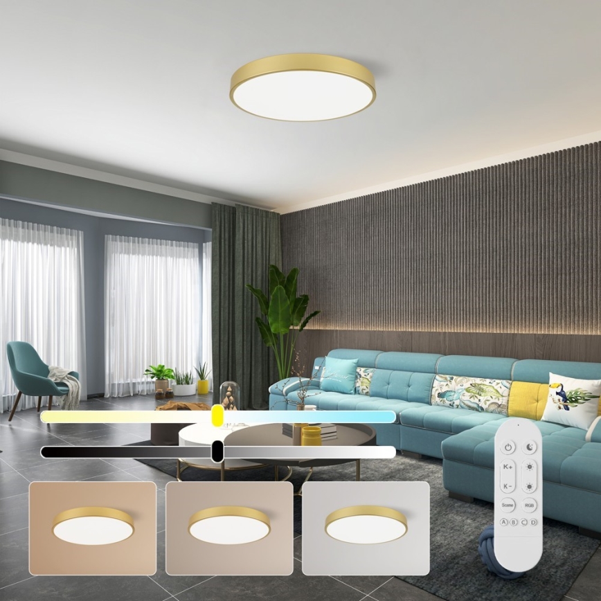 Immax NEO 07293L - Dimmable LED ceiling light NEO LITE SEMPLICI LED/60W/230V 3000–6000K Ø 60 cm Tuya-compatible Wi‑Fi, gold + remote control