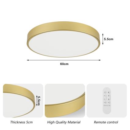 Immax NEO 07293L - Dimmable LED ceiling light NEO LITE SEMPLICI LED/60W/230V 3000–6000K Ø 60 cm Tuya-compatible Wi‑Fi, gold + remote control