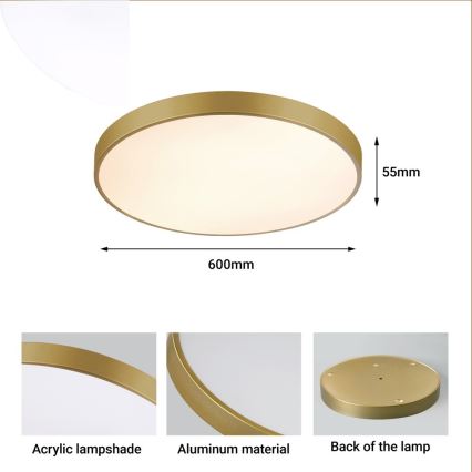 Immax NEO 07293L - Dimmable LED ceiling light NEO LITE SEMPLICI LED/60W/230V 3000–6000K Ø 60 cm Tuya-compatible Wi‑Fi, gold + remote control