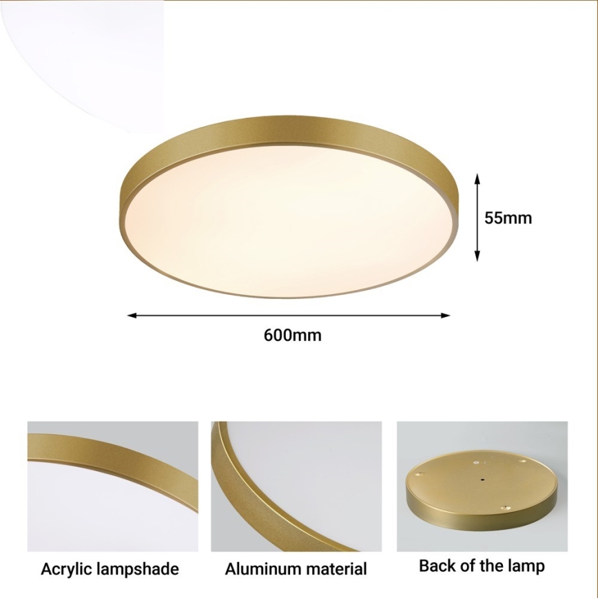 Immax NEO 07293L - Dimmable LED ceiling light NEO LITE SEMPLICI LED/60W/230V 3000–6000K Ø 60 cm Tuya-compatible Wi‑Fi, gold + remote control