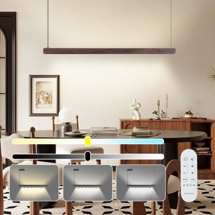 Immax NEO 07300L - LED Dimmable chandelier on cable MADEIRA LED/26W/230V Wi-Fi Tuya 122 cm walnut + remote control