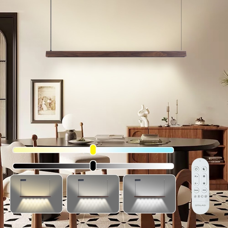 Immax NEO 07300L - LED Dimmable chandelier on cable MADEIRA LED/26W/230V Wi-Fi Tuya 122 cm walnut + remote control