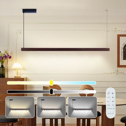 Immax NEO 07301L - MADEIRA Dimmable LED Pendant on Cable LED/33W/230V Tuya Wi‑Fi 152 cm Walnut + Remote Control