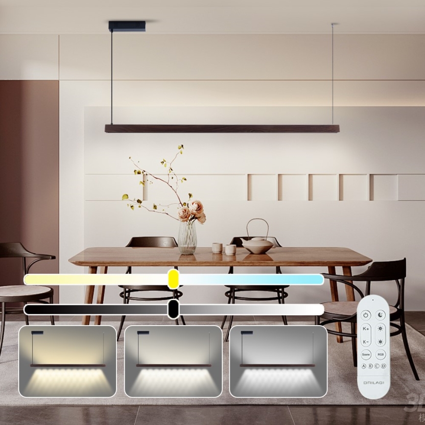 Immax NEO 07302L - LED Dimmable pendant light on cable MADEIRA LED/44W/230V Wi-Fi Tuya 202 cm walnut + remote control