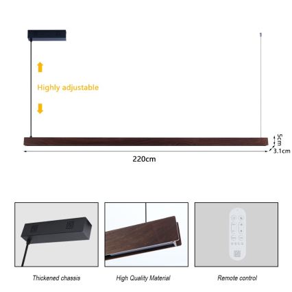 Immax NEO 07302L - LED Dimmable pendant light on cable MADEIRA LED/44W/230V Wi-Fi Tuya 202 cm walnut + remote control