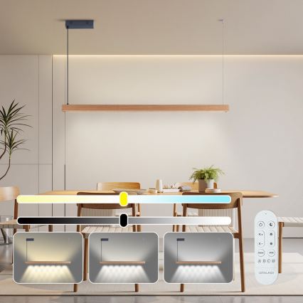 Immax NEO 07303L - MADEIRA LED Dimmable Cable Pendant Light LED/26W/230V Wi-Fi Tuya 122 cm Oak + Remote Control