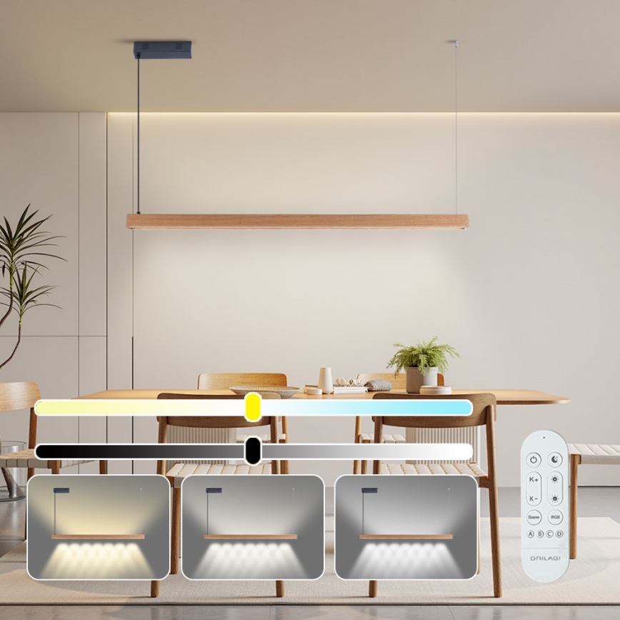 Immax NEO 07303L - MADEIRA LED Dimmable Cable Pendant Light LED/26W/230V Wi-Fi Tuya 122 cm Oak + Remote Control