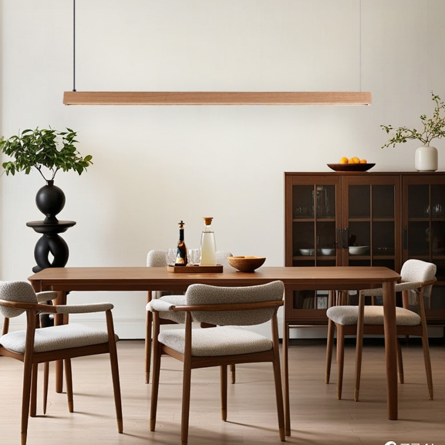 Immax NEO 07303L - MADEIRA LED Dimmable Cable Pendant Light LED/26W/230V Wi-Fi Tuya 122 cm Oak + Remote Control