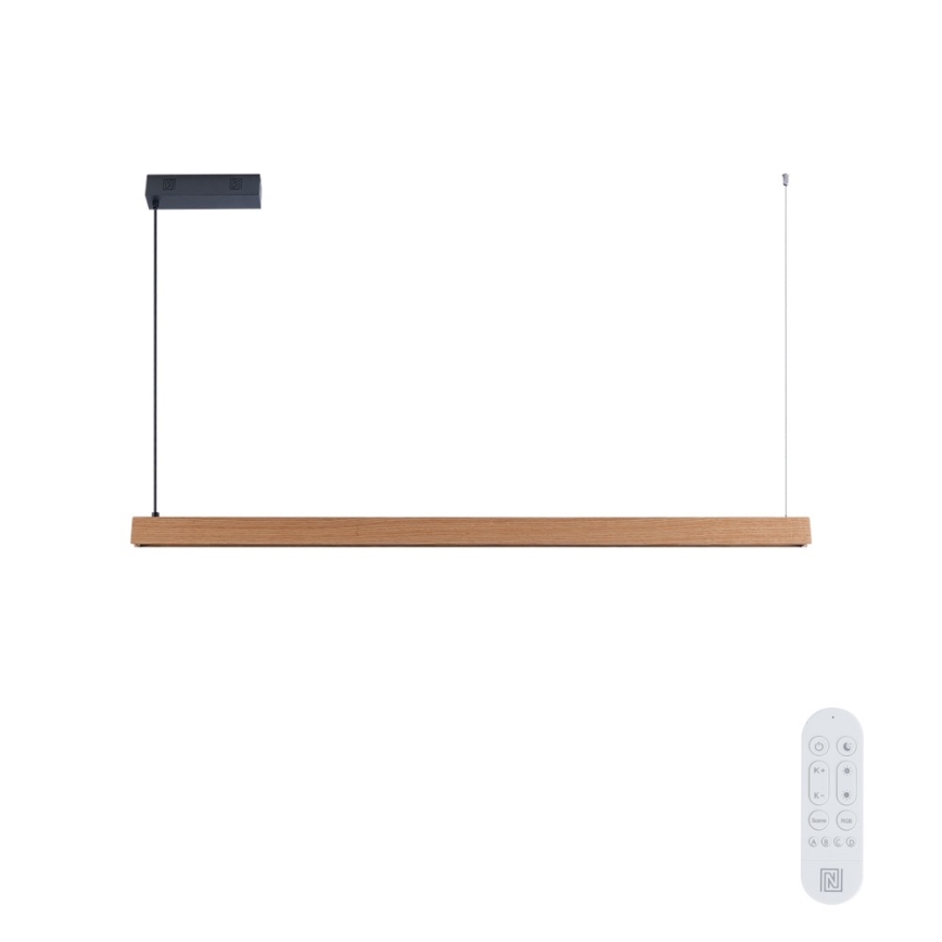 Immax NEO 07303L - MADEIRA LED Dimmable Cable Pendant Light LED/26W/230V Wi-Fi Tuya 122 cm Oak + Remote Control