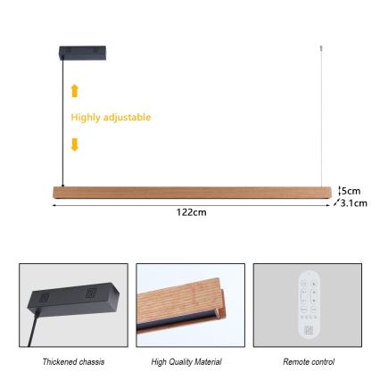 Immax NEO 07303L - MADEIRA LED Dimmable Cable Pendant Light LED/26W/230V Wi-Fi Tuya 122 cm Oak + Remote Control
