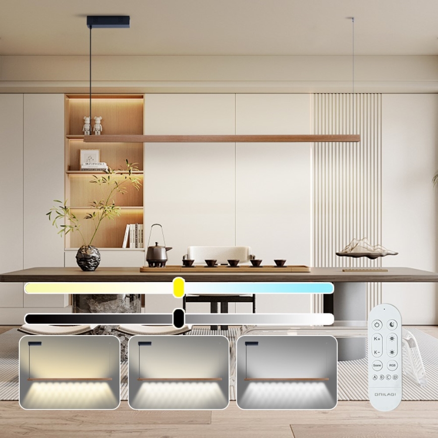 Immax NEO 07305L - MADEIRA LED dimmable cable-suspended pendant light LED/44W/230V Wi-Fi Tuya 202 cm oak + remote control