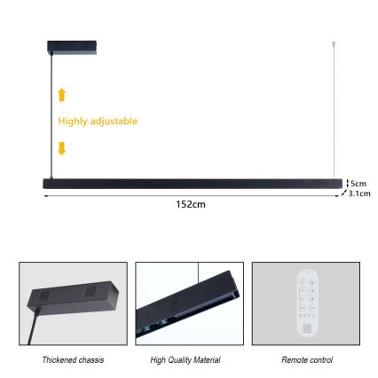 Immax NEO 07307L - MADEIRA Dimmable LED Cable Pendant Light LED/33W/230V Tuya Wi‑Fi 152 cm Black + Remote Control