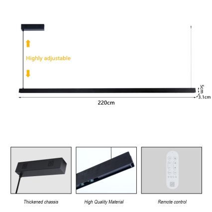 Immax NEO 07308L - MADEIRA Dimmable LED pendant on cable LED/44W/230V Wi‑Fi Tuya 202 cm Black + remote control