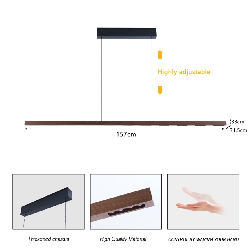 Immax NEO 07309L - MADEIRA LED Dimmable Cable Pendant with Sensor LED/37W/230V 157 cm Walnut
