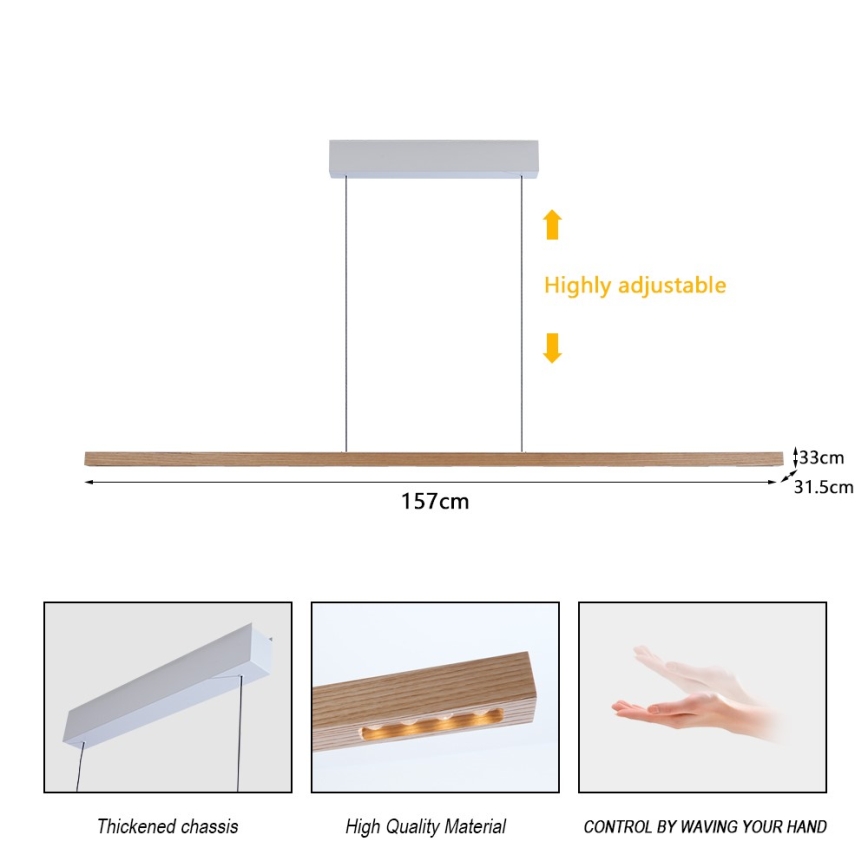 Immax NEO 07310L - MADEIRA LED Dimmable Pendant on Cable with Sensor LED/37W/230V 157 cm Ash