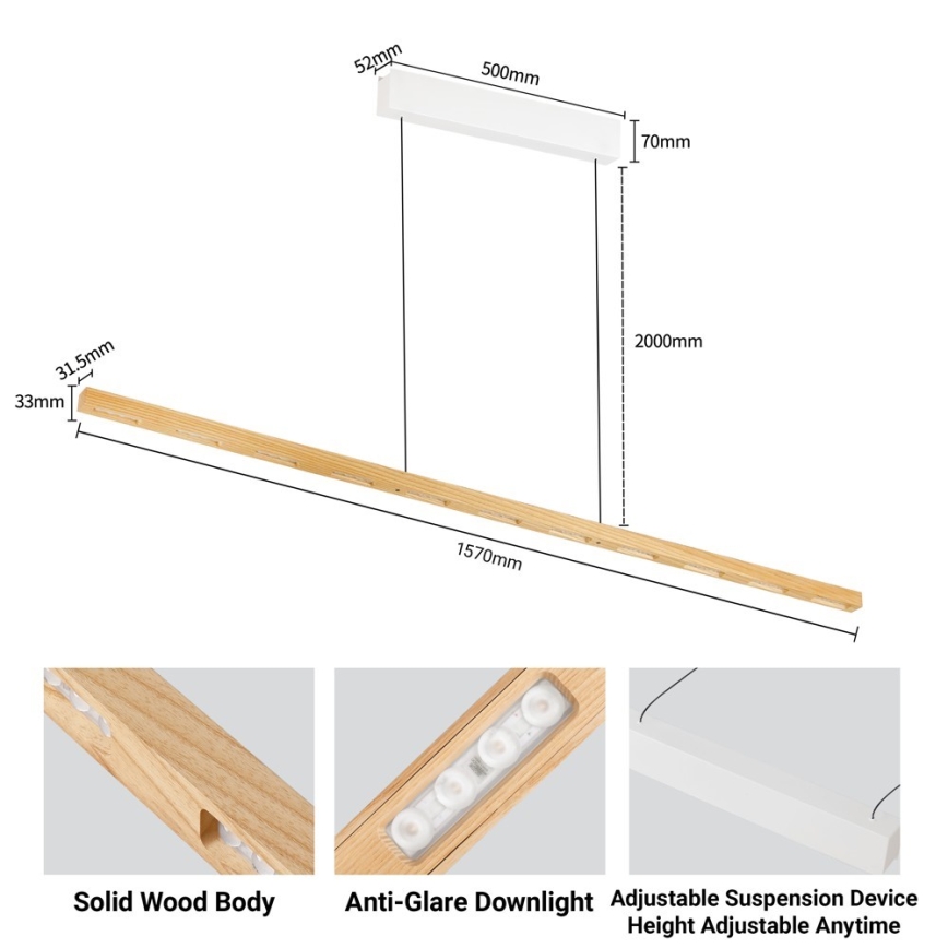 Immax NEO 07310L - MADEIRA LED Dimmable Pendant on Cable with Sensor LED/37W/230V 157 cm Ash