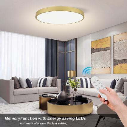 Immax NEO 07311L - SEMPLICI LED Dimmable Ceiling Light, 96W/230V, diam. 80 cm, Wi-Fi Tuya, Gold + Remote Control